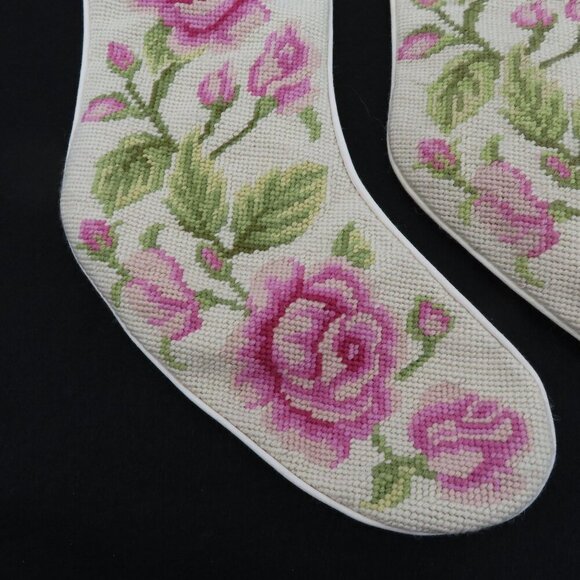 Imperial Elegance Set 4 Pink Rose Flower Floral Needlepoint Christmas Stockings - Picture 4 of 16
